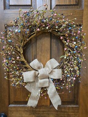 Summer Grapevine Berry Wreath with Burlap Bow Country Decor